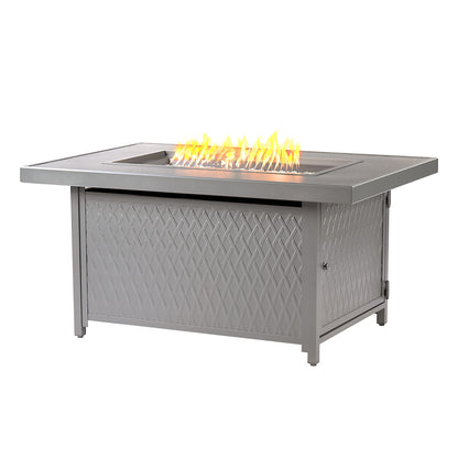 Oakland Living Rectangular 48 in. x 36 in. Aluminum Propane Fire Pit Table, Glass Beads, Two Covers, Lid, 57,000 BTUs in Grey Finish