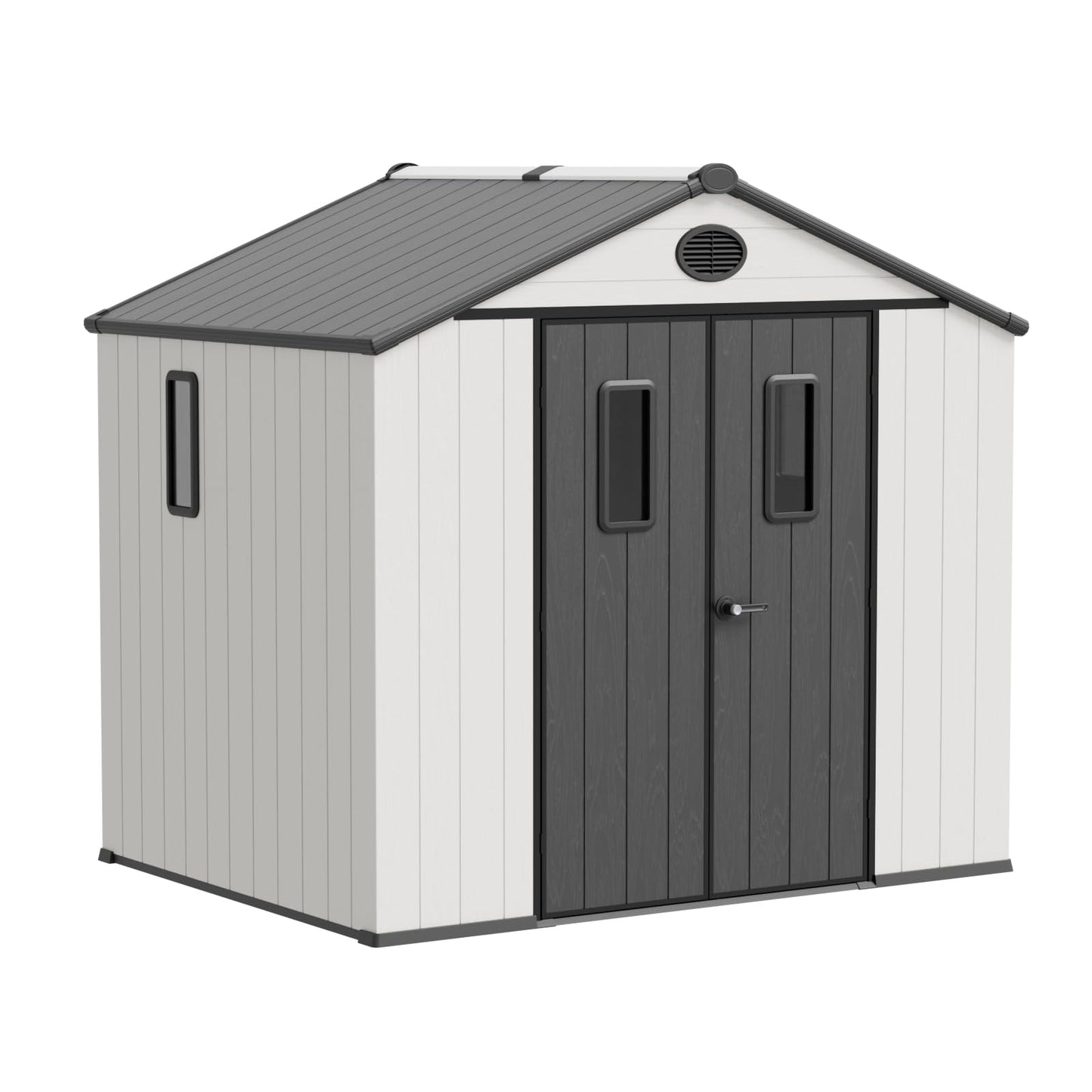 COOS BAY 8x6 Outdoor Storage Shed with Floor, Lockable Doors, All-Weather Resin Garden Tool Shed, White/Gray
