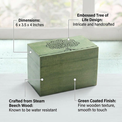 STORE INDYA Wooden Tea Storage Box Compact Organizer Handcrafted with Embossed Tree of Life Design