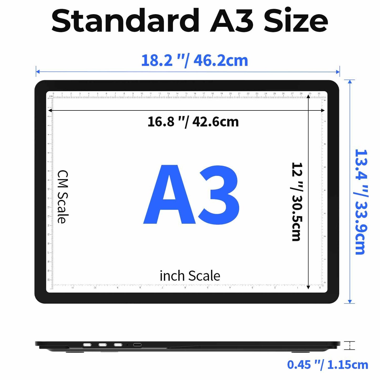 Heanolier Rechargeable A3 Light Board with Stand & Bag for Diamond Painting,5100 Lux Magnetic Light Pad with Side Buttons,Wireless Light Box for Tracing,LED Light Table for Sketching,Drawing,Artcraft