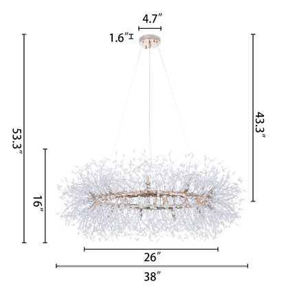 Wellmet Firework Chandelier 38 inch, Modern Crystal Chandelier Gold Wagon Wheel Light Fixture, Mid Century Round Ceiling Lighting for Dining Room, Foyer, Living Room, Bedroom, Hallway, Entryway