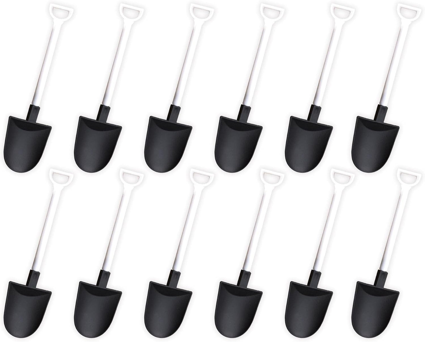 Mini Shovel Shape Spoons, Disposable Plastic Dessert Spoons, 60 Pcs in Black and White