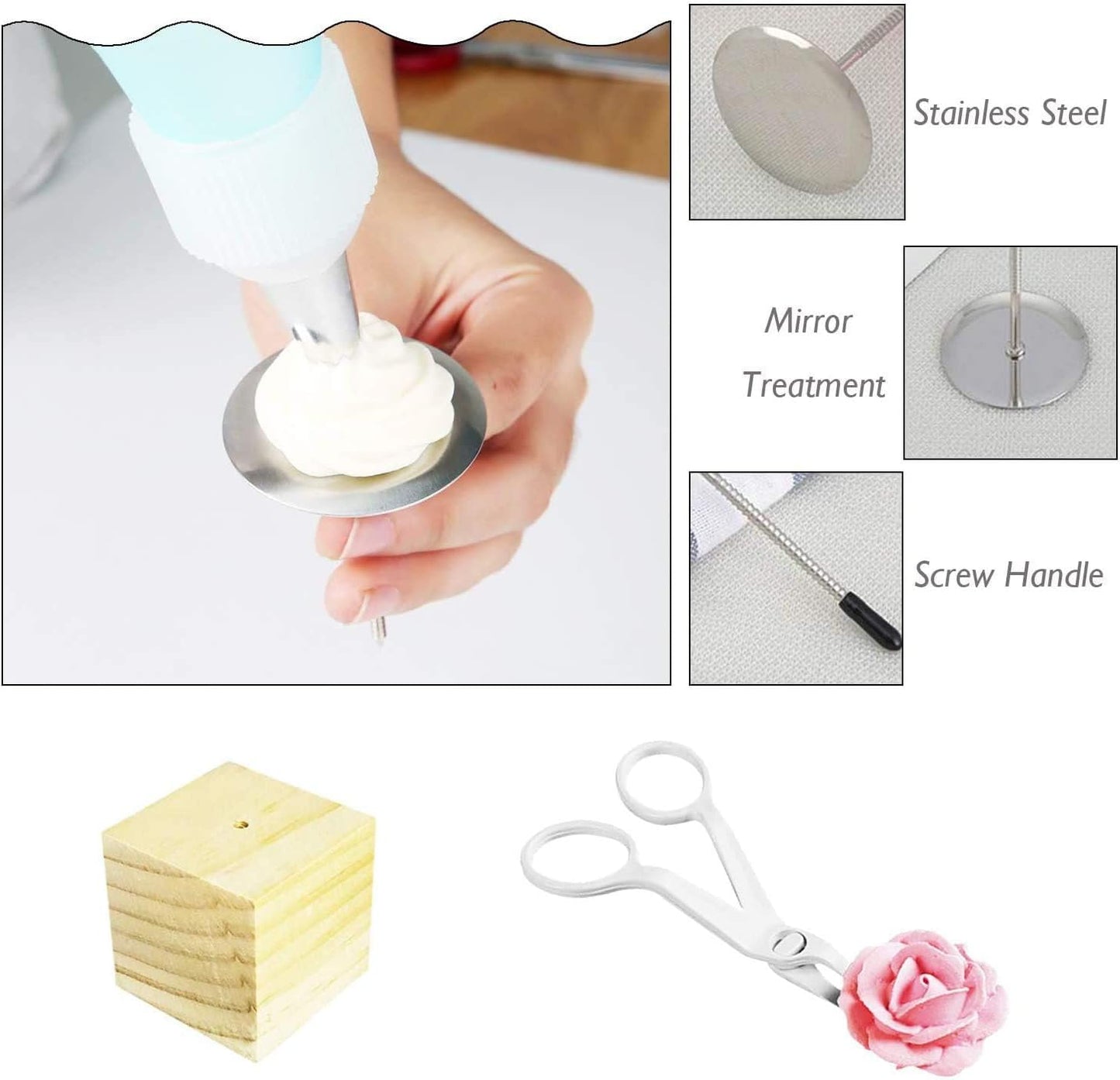 Cake Flower Nail Lifters Set, 6 Pcs Stainless-Steel Baking Tools for Icing Flowers Decoration