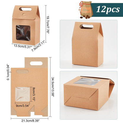PH PandaHall 12pcs Treat Gift Boxes Kraft Paper Boxes Dessert Bakery Boxes with Display Window Packing Box for Valentine Mother's Day Easter Birthday Party 3.1x5.2x5 inch