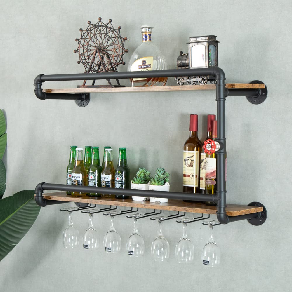 BOTAOYIYI Wine Rack Wall Mounted 2 Tier, Black(35.4x10.6x19.7)