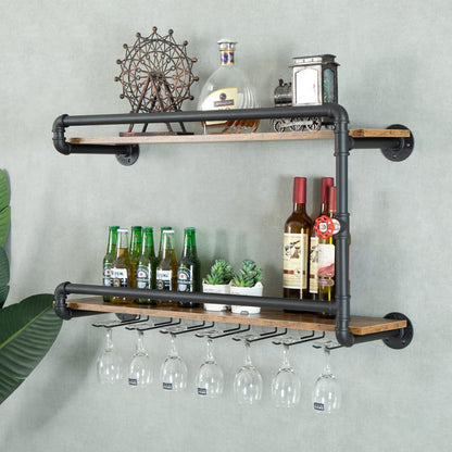 BOTAOYIYI Wine Rack Wall Mounted 2 Tier, Black(35.4x10.6x19.7)