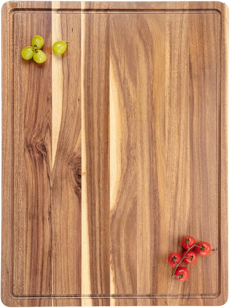 24x18 Inch Extra Large Acacia Wood Cutting Board, Large Butcher Block Chopping Board with Handle and Juice Groove