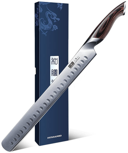 HOSHANHO Carving Knife 12 Inch, Japanese High Carbon Steel Slicing Knife with Ergonomic Pakkawood Handle, Razor Sharp Brisket Knives for Meat Cutting, BBQ, Turkey