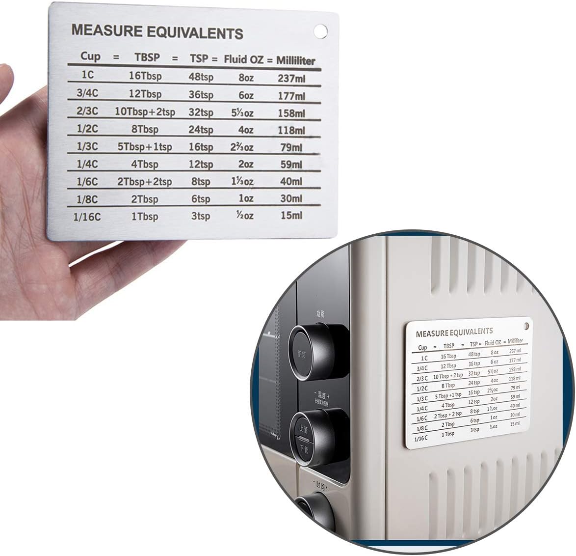 Magnetic Kitchen Baking Conversion Chart, Stainless Steel Refrigerator Magnet for Cups, Tablespoons, Teaspoons, Fluid Oz