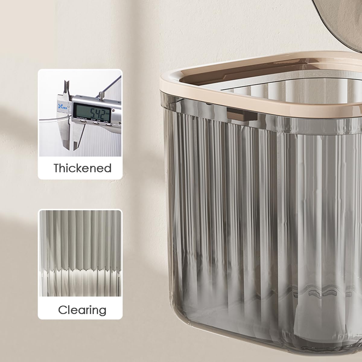 Tomonobu Mini Trash Can with Lid, Transparent Small Garbage Can, Removable Tiny Wastebasket for Countertop, Bathroom,