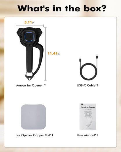 AMOSA Electric Jar Opener with Gripper Pad, Auto-Tighten & Manual Twist Jar Lid Opener, Lid Opener & Bottle Opener for Seniors, Arthritis Sufferers, Weak Hands