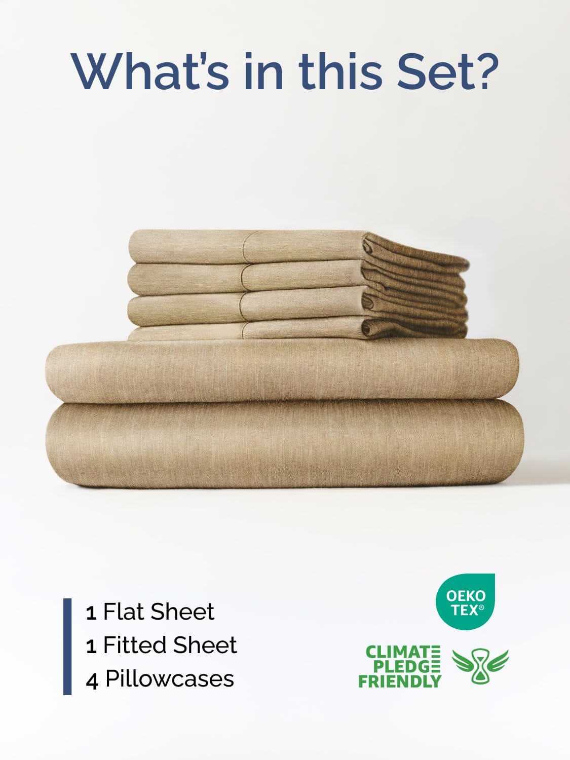Skiennix Extra Deep King Sheet Set - 6-Piece Breathable Cooling Bedding - Soft, Wrinkle-Free Heathered Tan