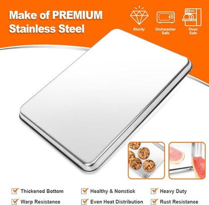 CEKEE Baking Sheet Set of 12 - Heavy-Duty Stainless Steel Cookie Sheets | 16 x 12 Inches, Warp Resistant