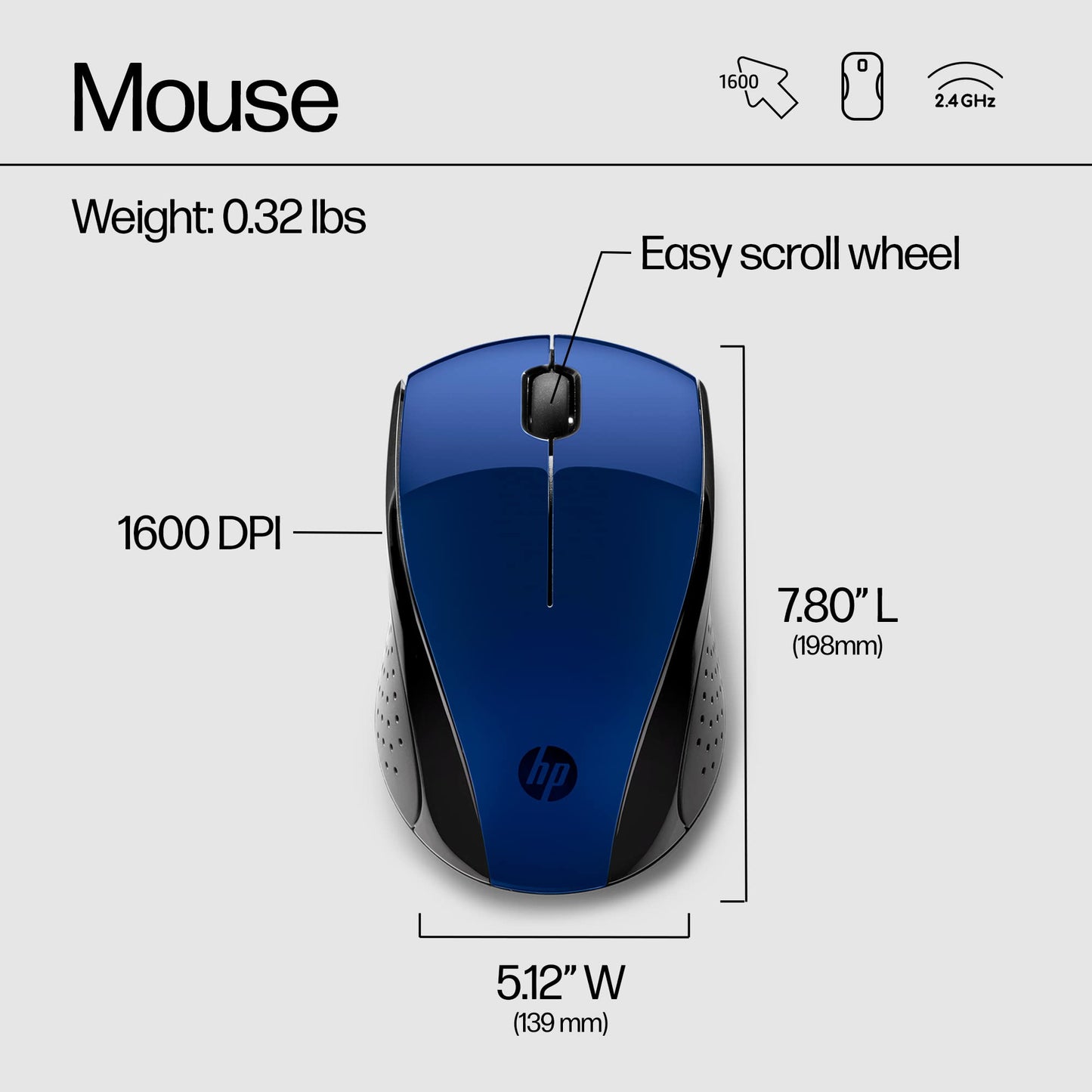 HP X3000 G3 Wireless Mouse - Black, 15-Month Battery, Side Grips for Control, Travel-Friendly, Blue LED, Powerful 1600 DPI Optical Sensor, Compatible with Wins PC/Laptop, Mac, Chromebook (683N7AA)
