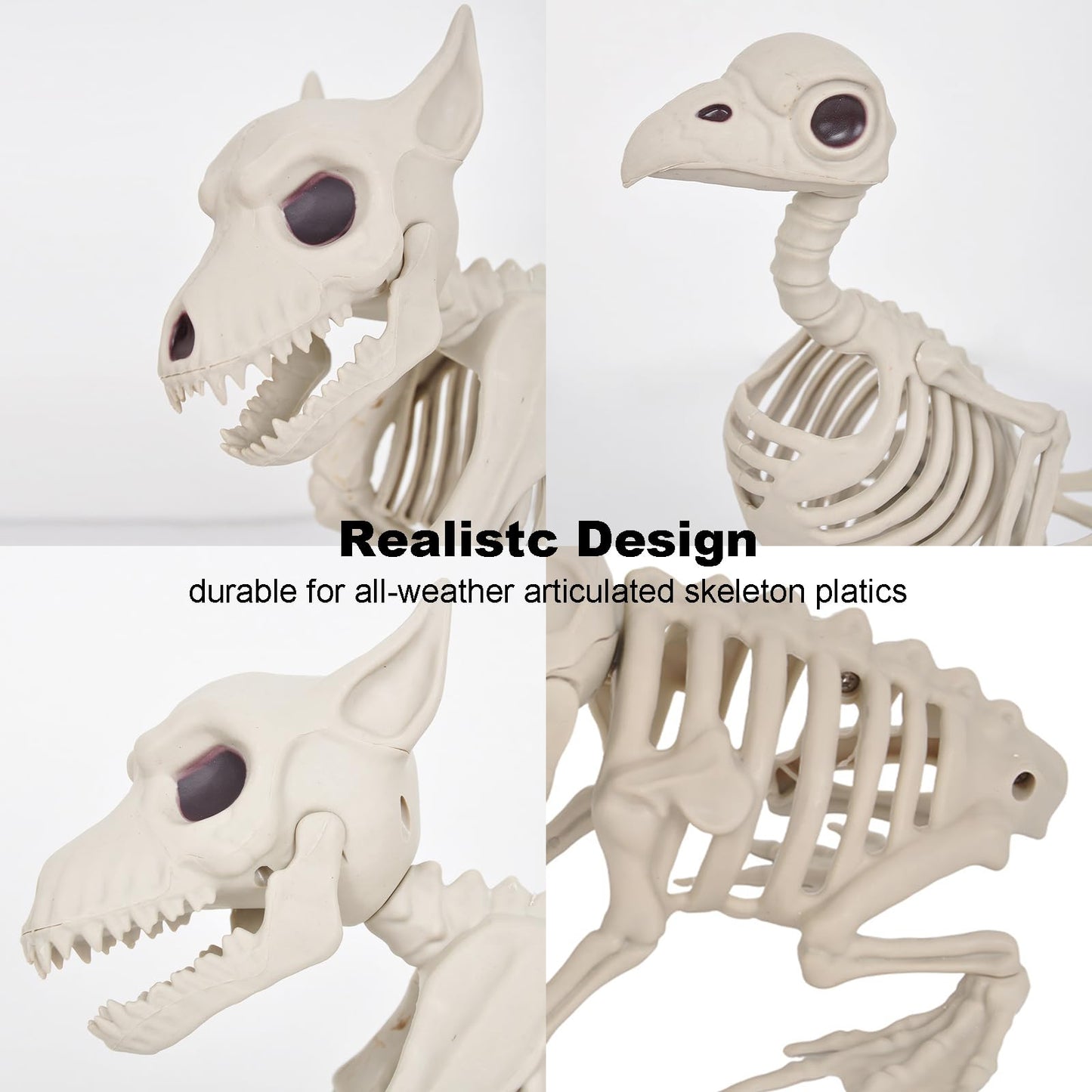 HRONG 3PCS Animal Skeleton Figurines, Plastic Skeletons Dog Crow Frog Ornaments, Halloween Skeleton Decorations for Home Office Desk, Spooky Party Favors & Gifts for Men Women