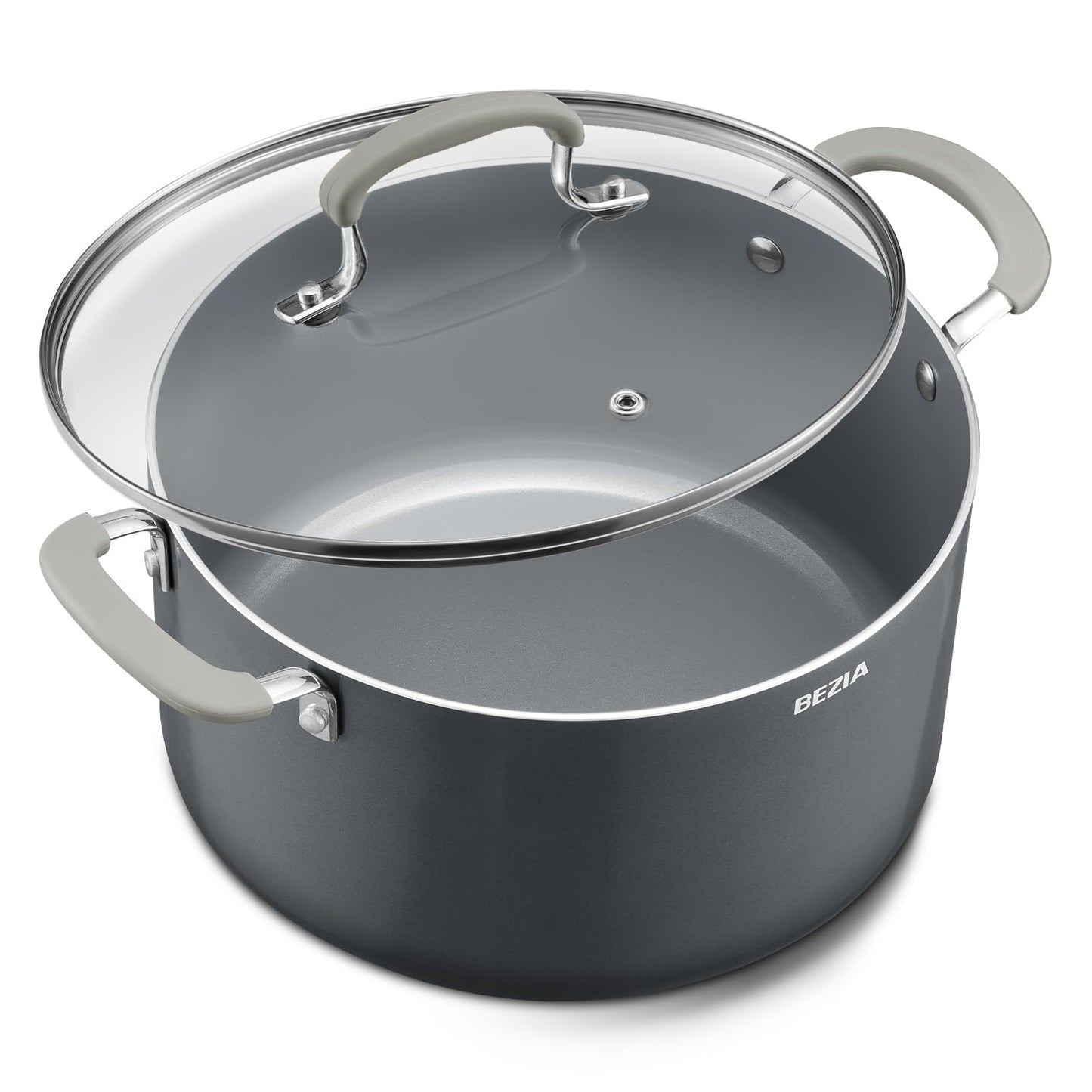 8 Quart Nonstick Stock Pot with Lid - BEZIA Ceramic Large Soup Pot for Family Cooking, Induction Ready, Stay-Cool Silicone Handles, Easy Cleanup, Perfect for Stews, Pasta & Batch Cooking