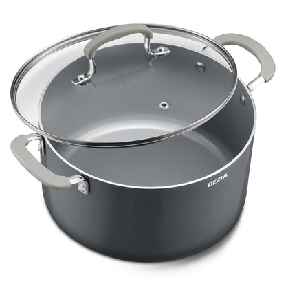 8 Quart Nonstick Stock Pot with Lid - BEZIA Ceramic Large Soup Pot for Family Cooking, Induction Ready, Stay-Cool Silicone Handles, Easy Cleanup, Perfect for Stews, Pasta & Batch Cooking