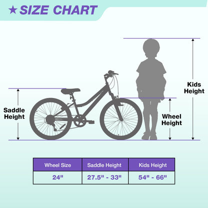 WEIZE 24 Inch Kid Mountain Bike,Kid Bike for Girls Age 6-14 Year Old,6 Speed Kid Bicycle with Front Suspension Fork,Adjustable Seat Height,High-Carbon Steel Frame,Ideal for Girl Adventurers,Purple