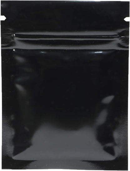 QQ Studio Double-Sided Metallic Foil Locking Bag, 7.5x10cm (3x4), Durable Flat Style, Black