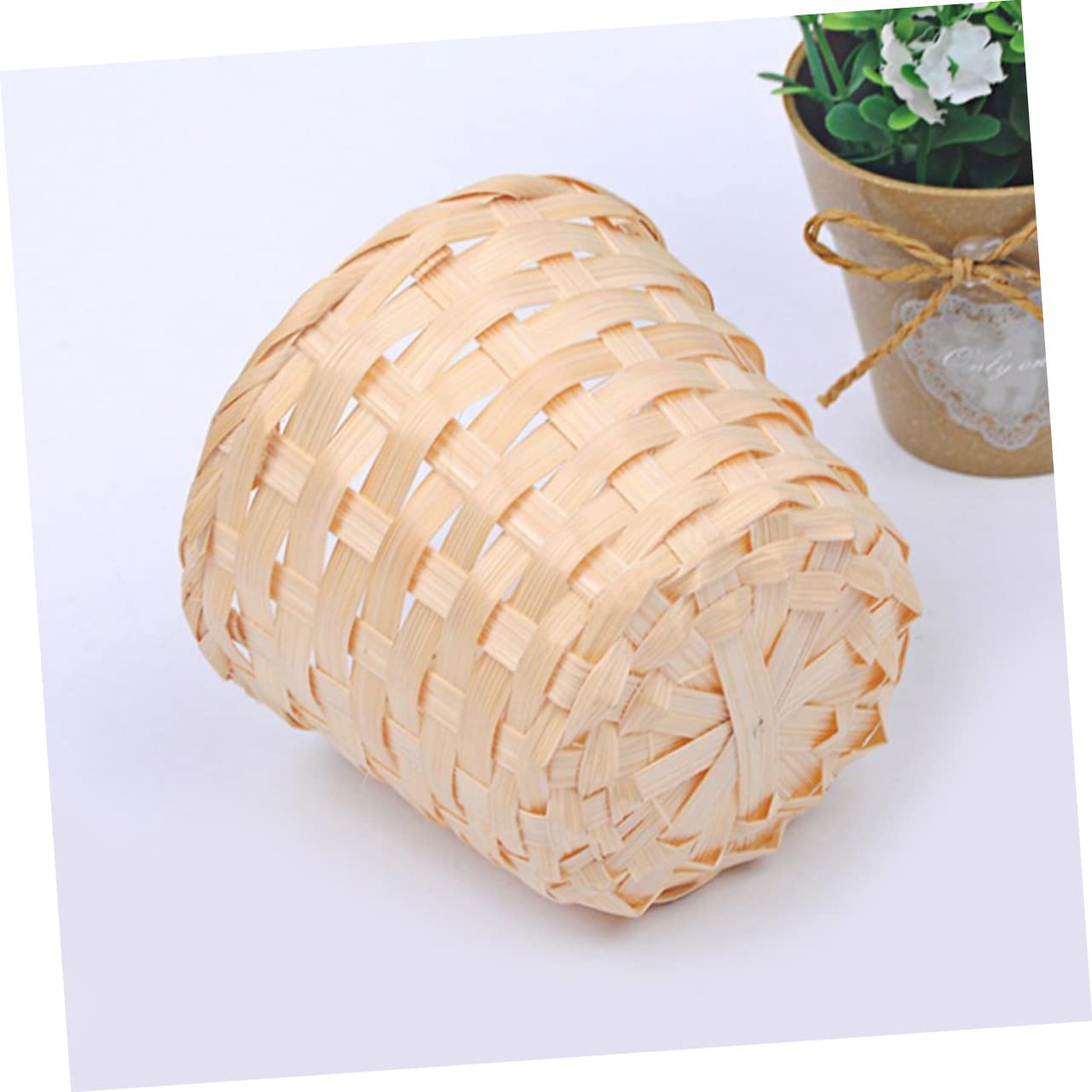 SAFIGLE Bamboo Desk Paper Wastebasket Straw Basket Weaving Organizer, Small Finishing Basket