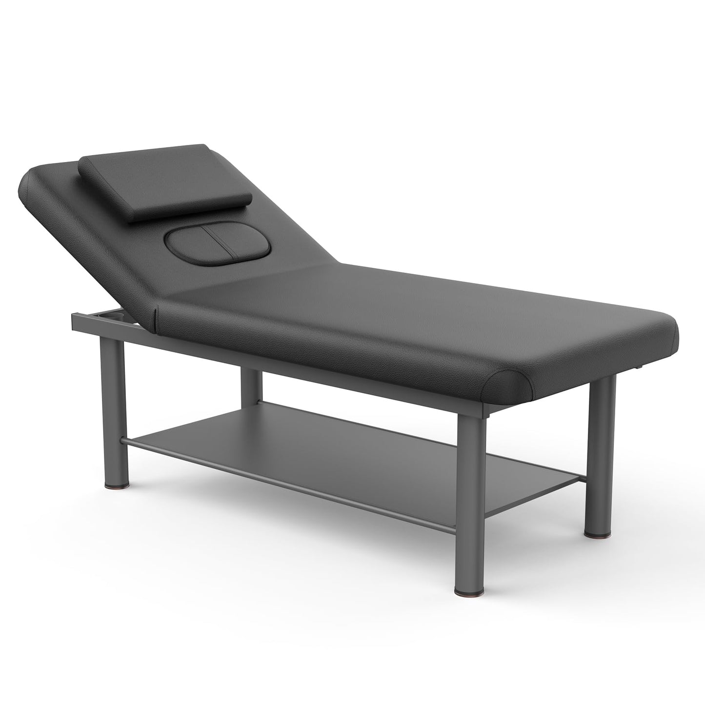 Dolonm Heavy Duty Professional Stationary Massage Bed with Backrest for Treatment Table Physical Therapy Table Spa Facial Bed, 31.5in Wide Table, Metal Frame PU Leather, Black Integral Structure