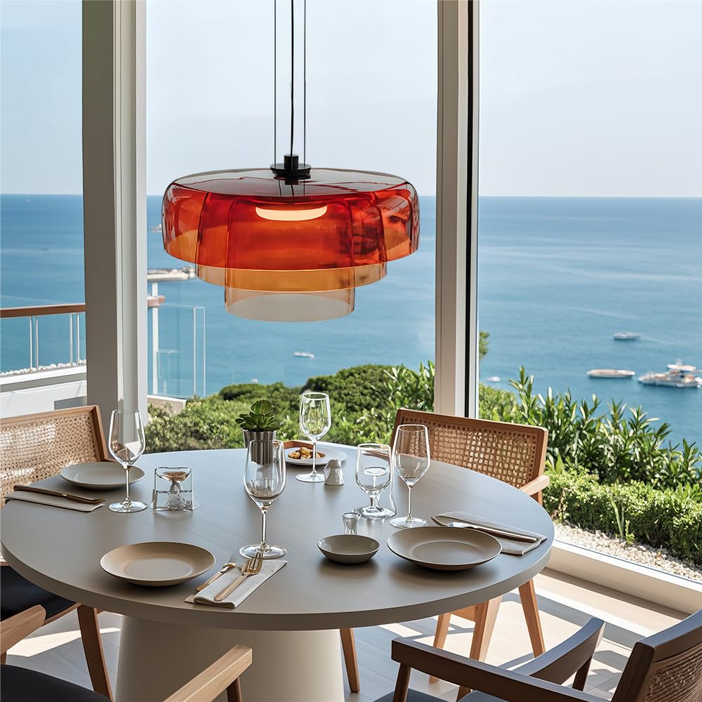 Zobawlks Mid-Century Modern Pendant Light: Hanging Lamp for Kitchen Island - Chandeliers for Dining Room (Orange)