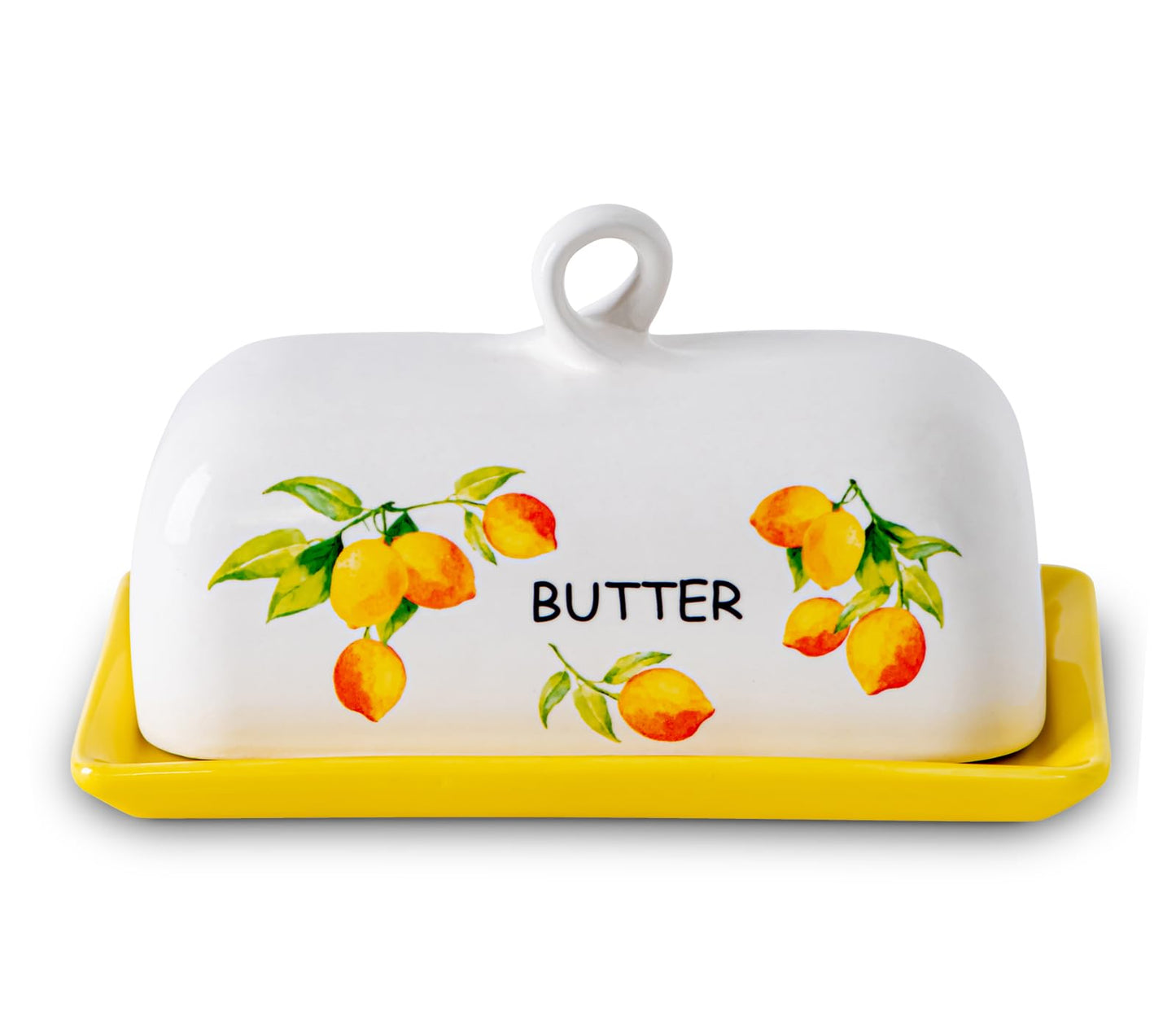 Lemon Butter Dish With Lid For Countertop Yellow Ceramic Butter Dish Large Butter Holder With Cover Butter Tray Painted Butter Holder Le Creuset Butterdish