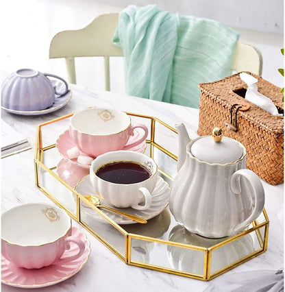 Large Mirror Gold Tray, Rectangle Metal Makeup Decorative Tray, Perfume Glass Jewelry Organizer for Vanity, Bathroom,