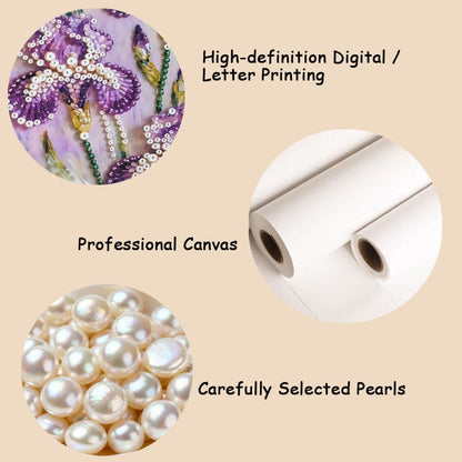 Mrchfr Purple Iris Pearl Painting for Adults Handmade DIY Self-Adhesive Bead Flower Painting for Beginners Pearl Mosaic Art for Home Office Bedroom Wall Art Without Frame 15.75x19.96inch(Style C)