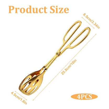 Oqqlin 4 Pcs Gold Serving Tongs, 10 Inch Stainless Steel Scissor Style Tong Non-Slip Buffet Tongs for Steak, Salad, Fruit, Snack, Barbecue