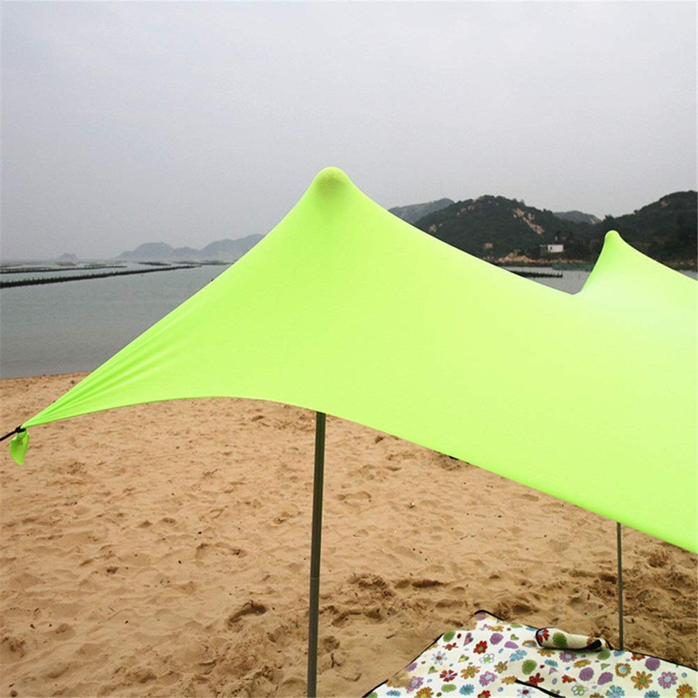 Family Tent Instant Cabana Canopy Sunwall Family Beach Tent Sunshade Sun Shade UPF50 UV Protection Tent with 2 Lightweight Folding Steel Poles 4 Sandbag Anchors Large Portable Rain Camping Tarp