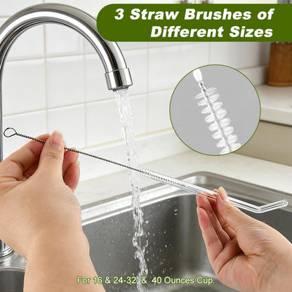 5 in 1 Bottle Cleaning Brush Set, Multifunctional Kitchen Lid Brush Cleaning Tool and Straw Cleaner, Long Handle Bottles Scrubber for Cup Lids, Hard Bristle Sponge Head Bottle Brushes