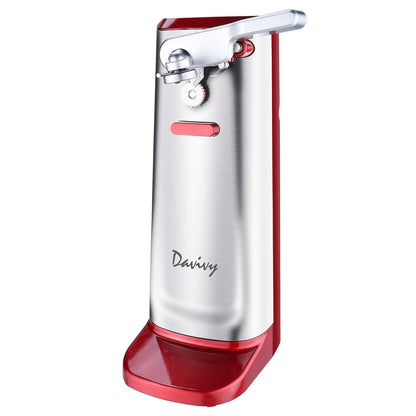 Davivy Electric Can Opener, Removable Stainless Steel Cutter and 3-in-1 Design with Sharpener and Bottle Opener (Red-Stainless Steel)