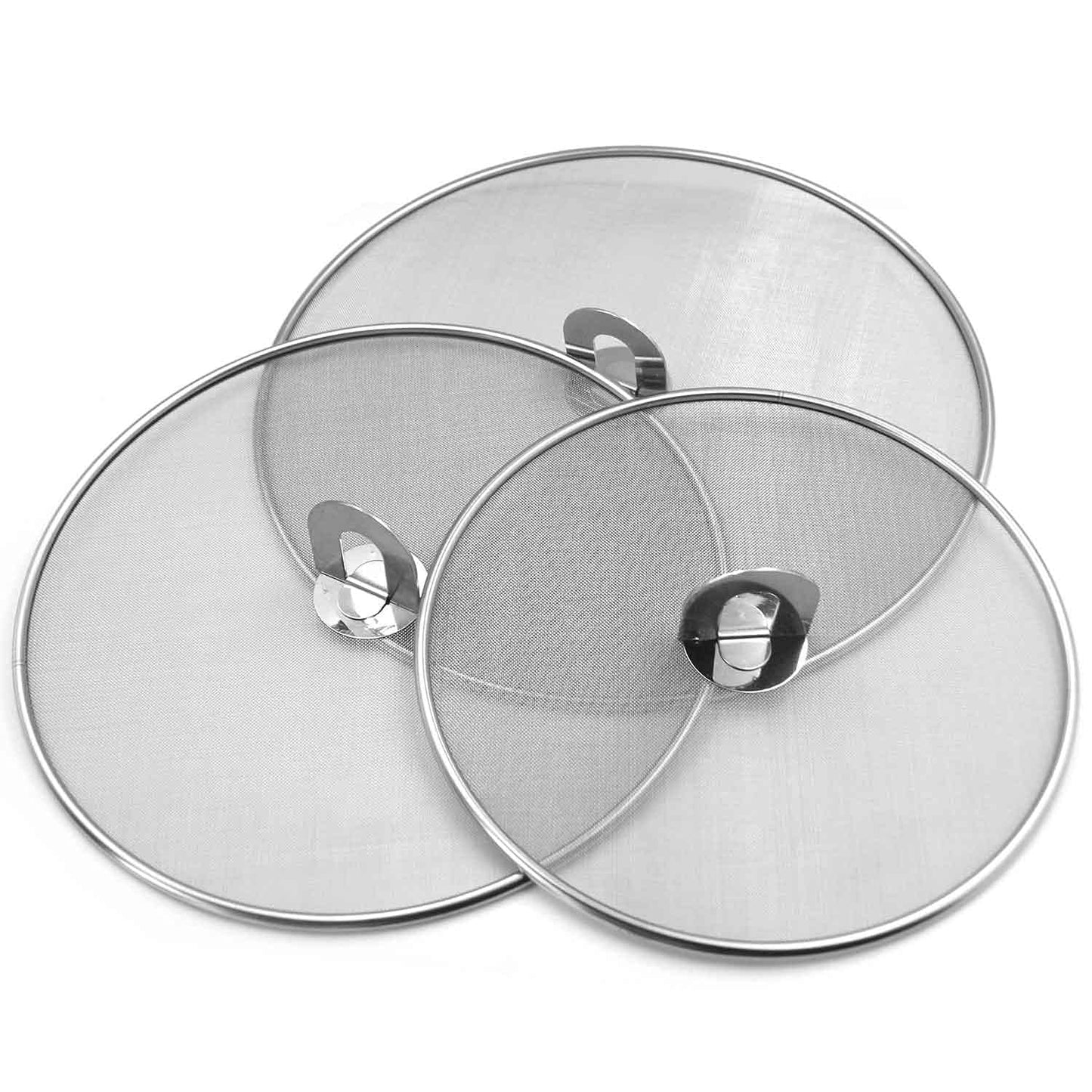 Splatter Screen for Cooking - Stainless Steel Grease Splatter Guard for Frying Pan, No Cooking Oil Mess No Burns, Ultra Fine Mesh Lids Set of 3(10", 11.5", 13")