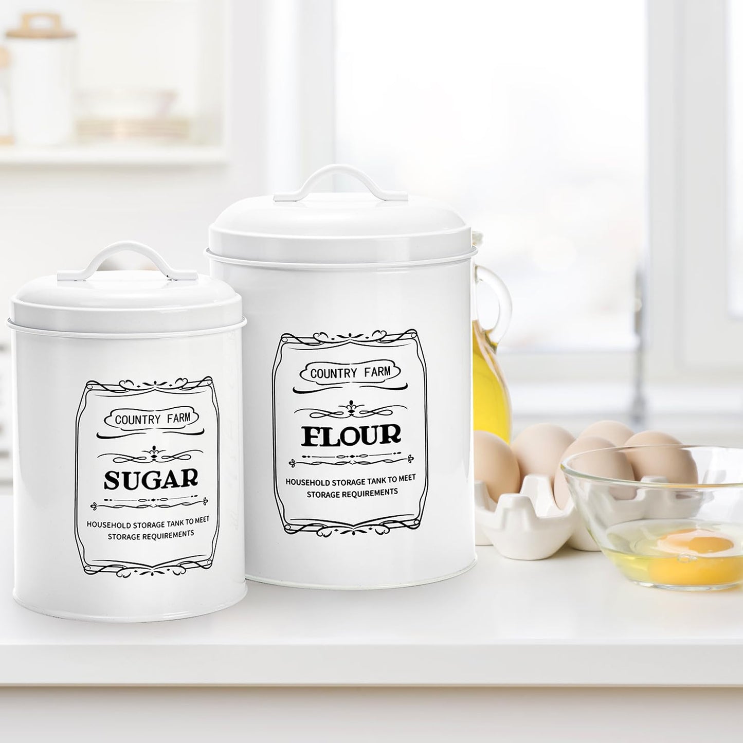 yarlung Set of 4 Kitchen Canisters with Airtight Lids, Coffee Tea Sugar Flour Tin Jars Nesting Food Storage Container Set for Farmhouse Decor, 4 Sizes