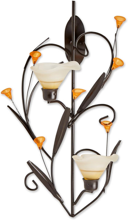 15x7.5x3.5, Zingz & Thingz Beauty in The Petals Collection Floral Lily Tealight Candle Wall Sconce, Amber Lilies