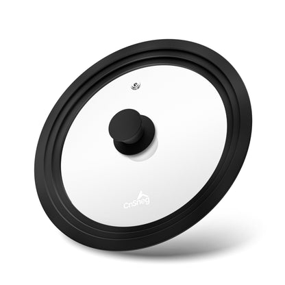CnSneg Universal Lids for Pots, Pans and Skillets, 10.5", 11" and 12" Pan Lid, Tempered Glass Pot Lid with Silicone Rim Heat Resistant, Replacement Pan Cover for Frying, Wok, Crock Pot Lid, Black