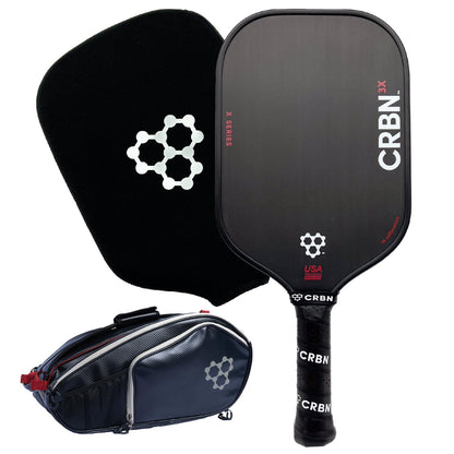 CRBN Pickleball – X Series Power Paddle (3X, 16mm) + Pro Team Tour Paddle Bag with Zip-Off Sling – Carbon Fiber Paddle & Multi-Pocket Gear Bag - Virtual Bundle