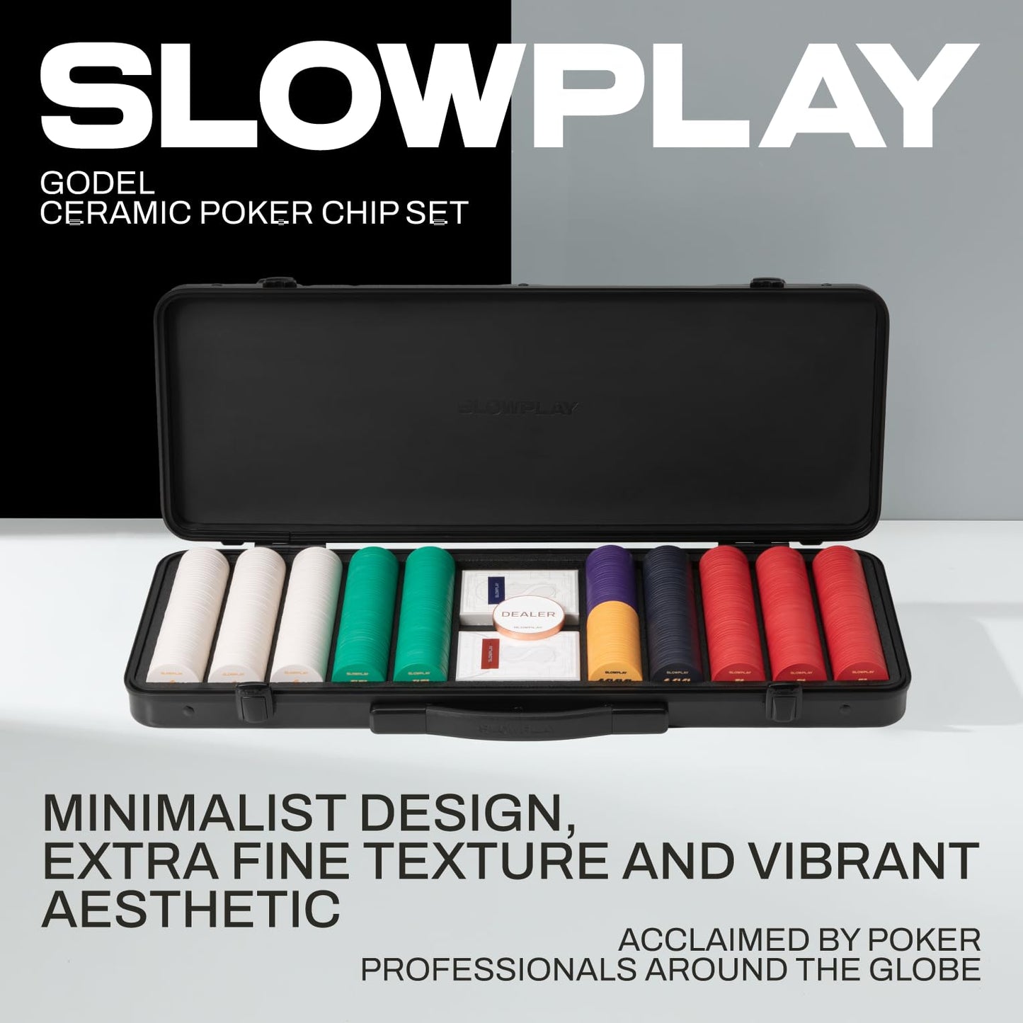 SLOWPLAY Godel Ceramic Poker Chips Set for Texas Hold'em, 300 PCS [Blank Chips], 43mm & 12g Each | Features a High-end Chip case with Extra Durable German Polycarbonate Shell