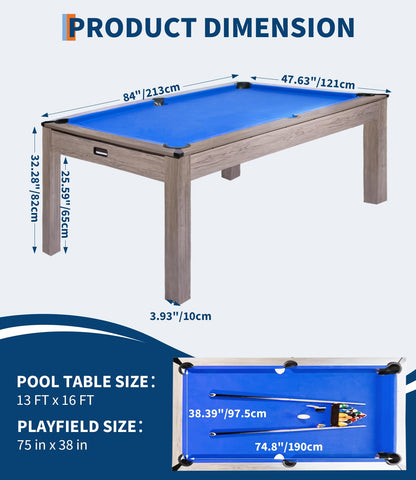 Garvee 7FT Professional Pool Table Set for Adults, Billiard Table Set with Complete Accessories - Rustic Grey Game Table with Black Cloth,Ideal for Home Game Room & Parties