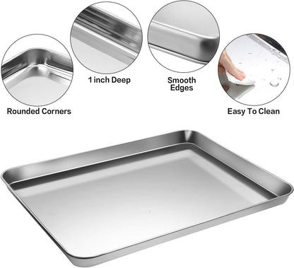 Skiennix Stainless Steel Baking Sheet Tray Set - Includes Cooling Rack & Silicone Mats | 16 x 12 Inch, Easy Clean