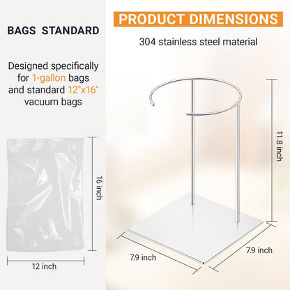 MorningRo Pouches Stand for Vacuum Packaging, 1 gallon Bags Stainless Steel Bag Stand, Holds and Supports Vacuum Sealing Bags for Spill-free, Filling and Sealing