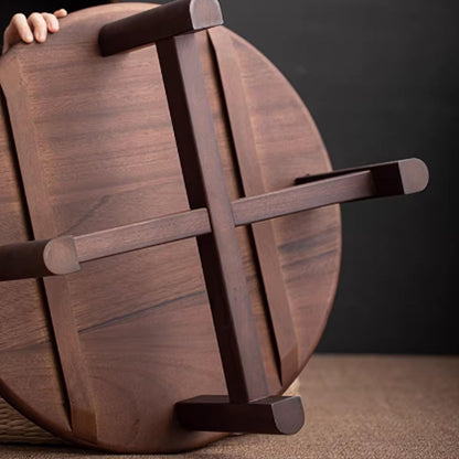 Tatami Coffee Table, Low Round Wooden Tea Table with Grooved Raised Edges and Cross-Leg Design for Living Room, Office, or Bay Window