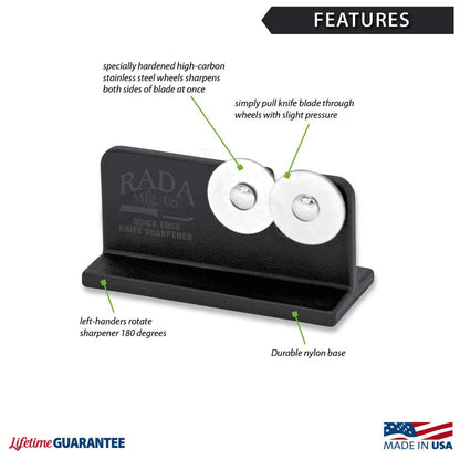 Rada Cutlery Quick Edge Knife Sharpener (R119), 3.5" x 2", Stainless Steel Wheels