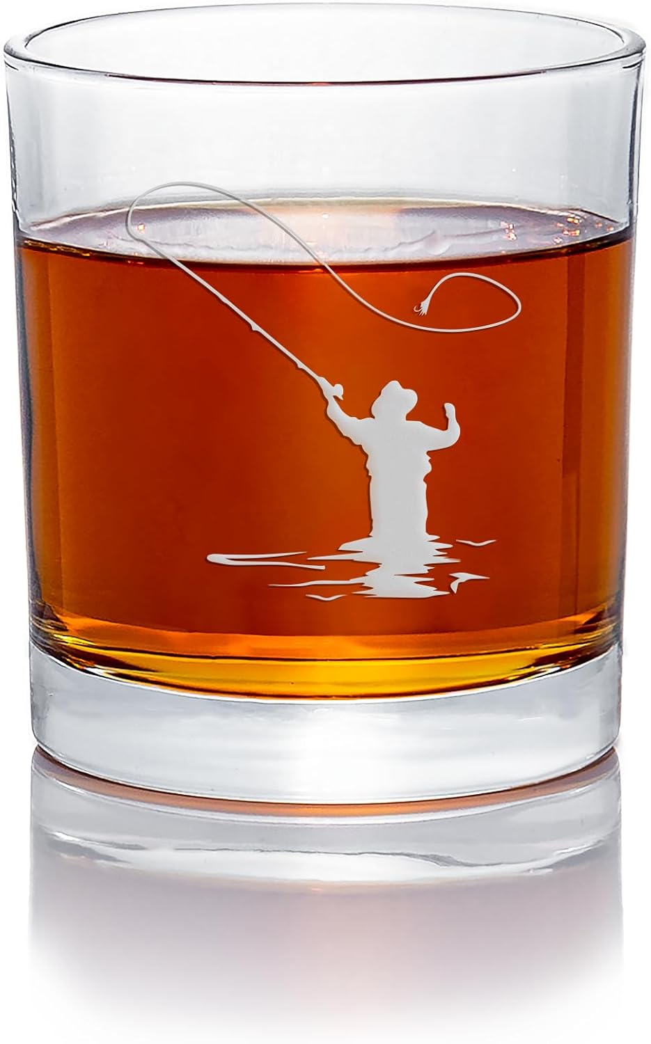 Fly Fisherman Round Rocks Glass, Fisherman Gift Fishing Glass