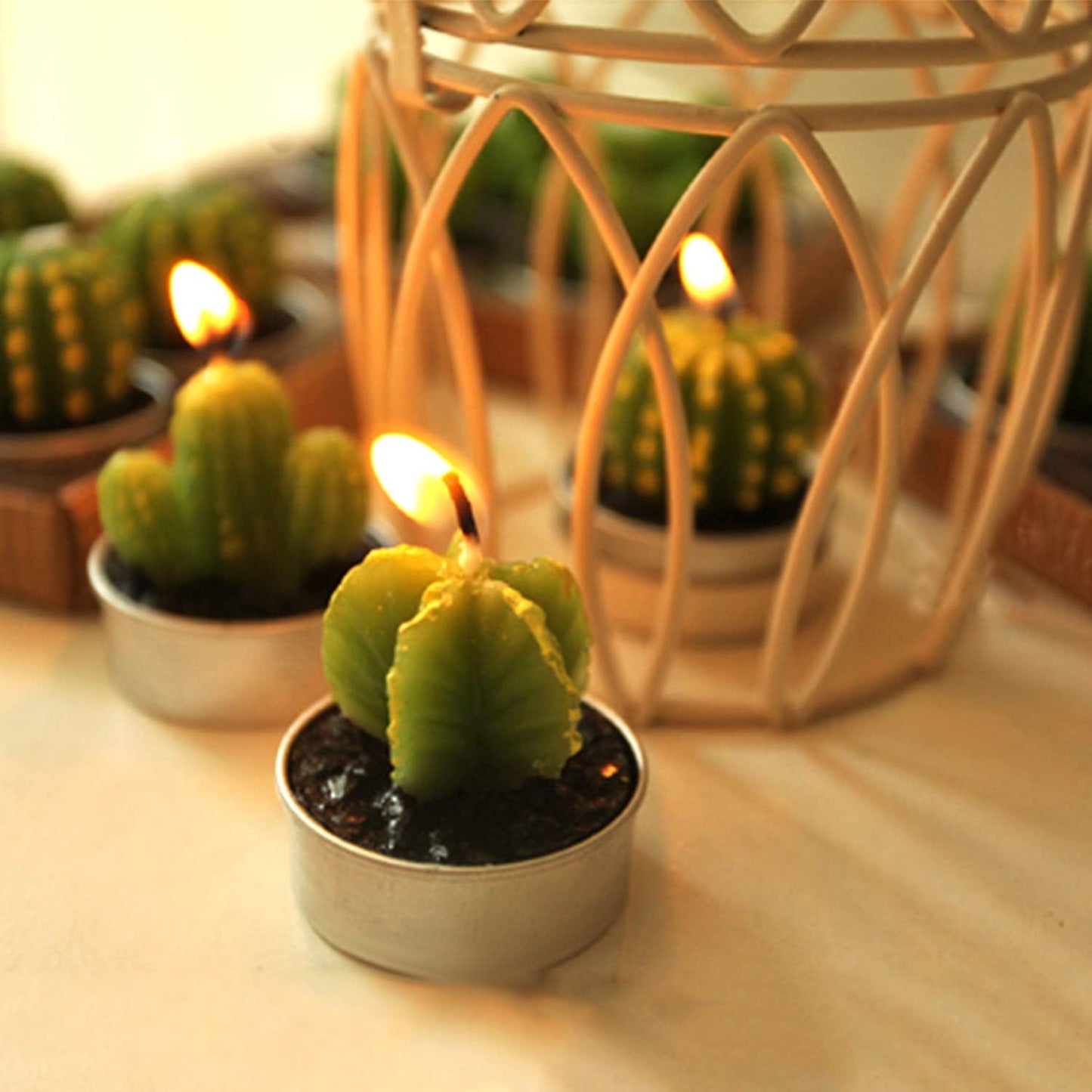 Outee 12 Pcs Handmade Cactus Tealight Candles - Delicate Succulent Candle Mini Tea Lights for Home Décor