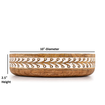 Kaizen Casa Fruit Bowl Mango Wood Rustic Fruit Bowls for Farmhouse Décor, Fruit Bowl for Kitchen Counter (10" x 10" x 2.5")
