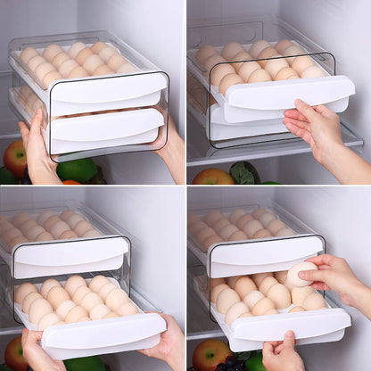HOMQUEN Egg Holder, Clear Plastic - 2 Layer/40 Grid Egg Tray & Fresh Storage Box for Fridge