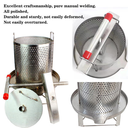 HCTOOL Honey Press Extractor Wax Machine Stainless Steel Honey Press Beeswax Machine Manual Large Bee Honey Presser Fruit Wine Press For Honey Wine Juice Vegetables Olive Oil Making