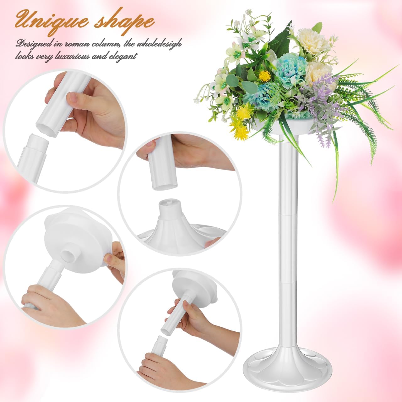 2 19.7 Inch Abaodam Pcs Wedding Flower Stand Roman Pillar, White Decorative Columns for Road Lead, Flower Arrangement